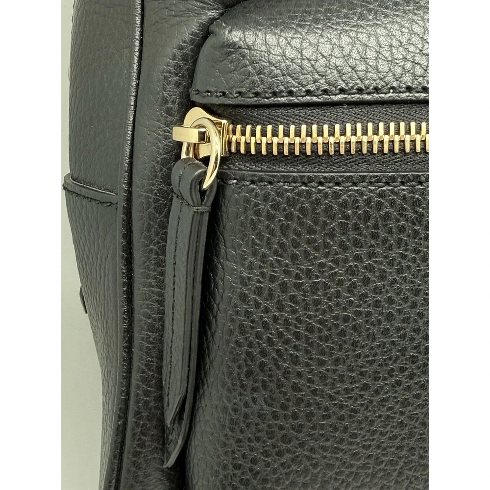 GUCCI Soho Black Pebble Leather Backpack Gold Chain Shoulder Backpack Authentic